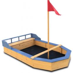 Rijoka Houten Zandbak Boot | Speeltoestel – Inclusief grondzeil – Bankje met opbergvak – Blauw – 1700x1000x1300mm